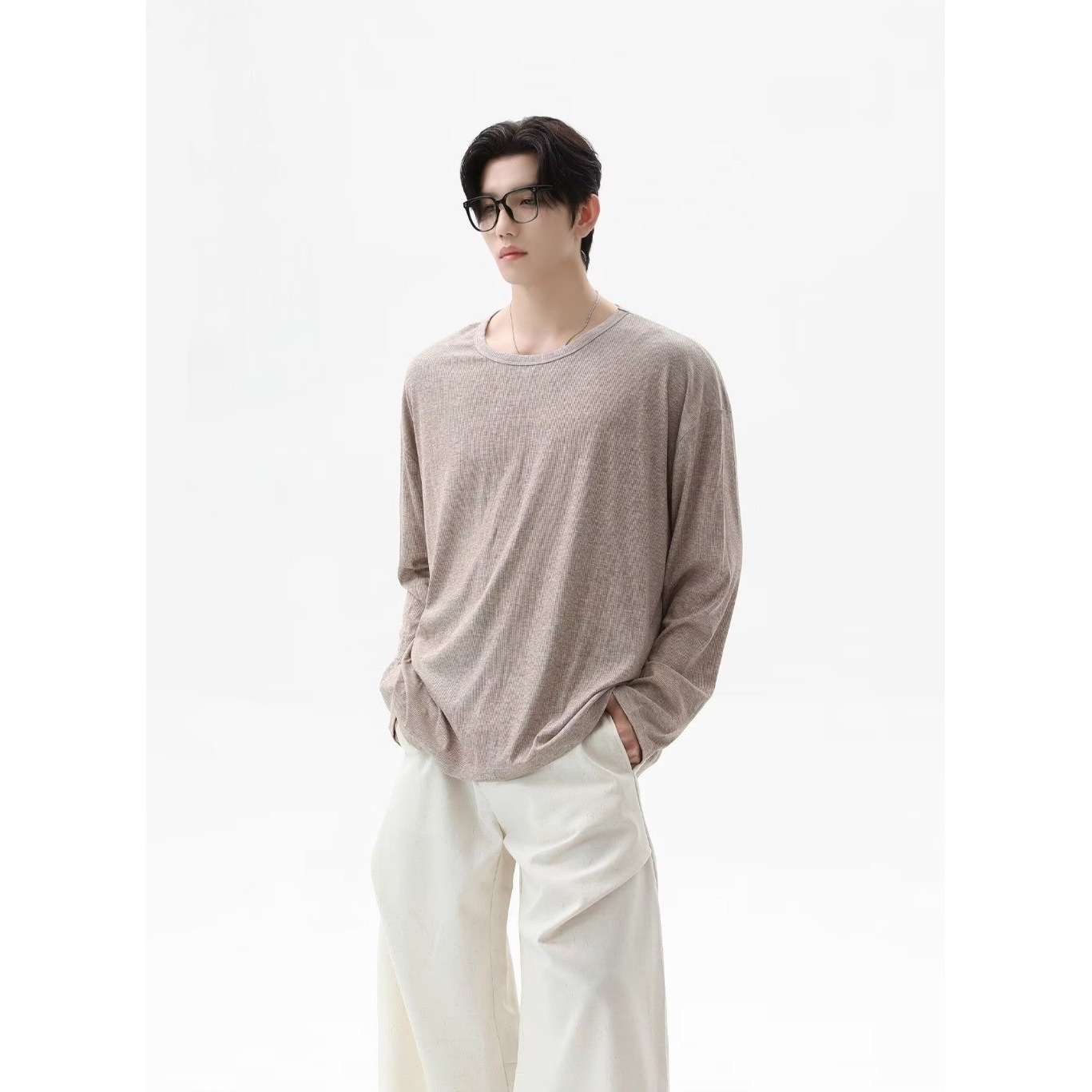Undershirt Crew Neck - 2026 Herbst Neues Textur-Langarm-T-Shirt Unisex Locker