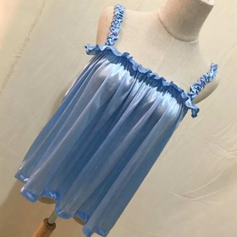 Suspender Tank Top - Sommerliches, seidiges, glänzendes Rüschen-Spaghettiträger-Tanktop – Glänzende
